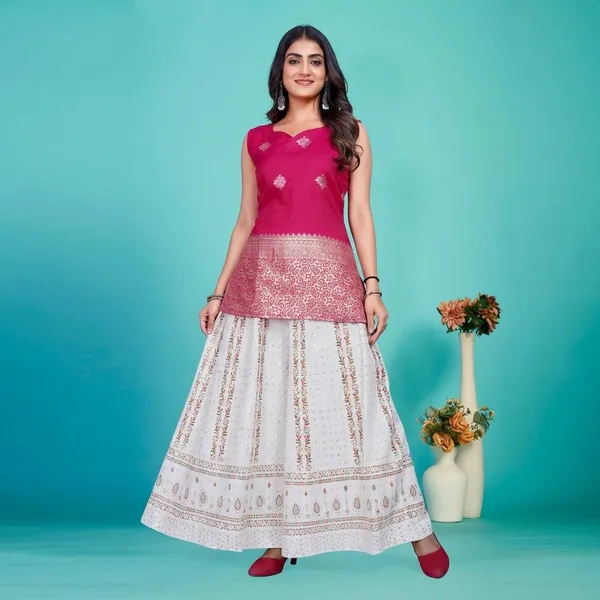 Pink_Banarasi_Silk_Only_Short_Kurti_For_Women