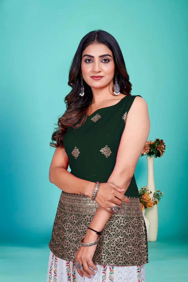 Green_Banarasi_Silk_Only_Short_Kurti_For_Women