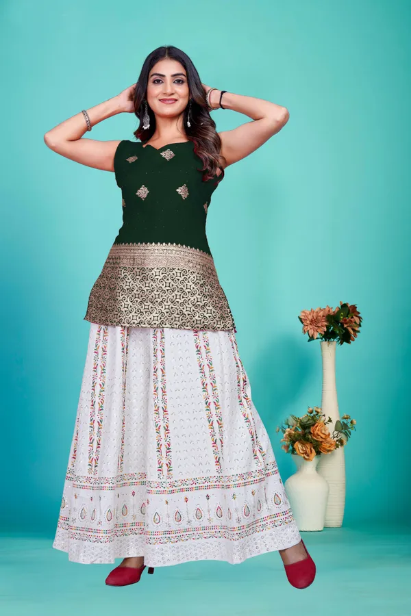 Green_Banarasi_Silk_Only_Short_Kurti_For_Women