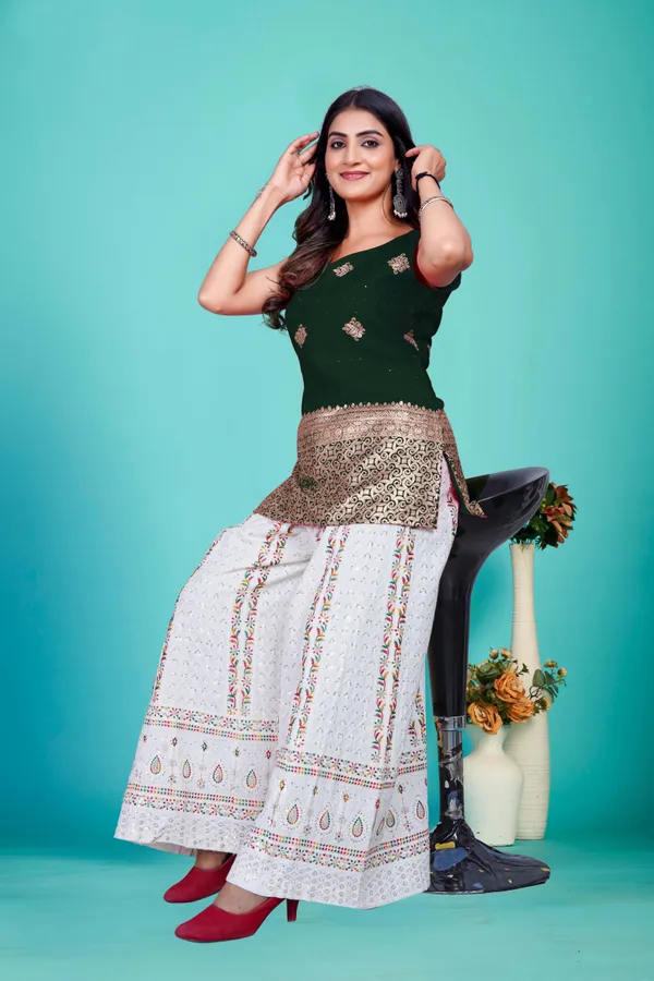 Green_Banarasi_Silk_Only_Short_Kurti_For_Women