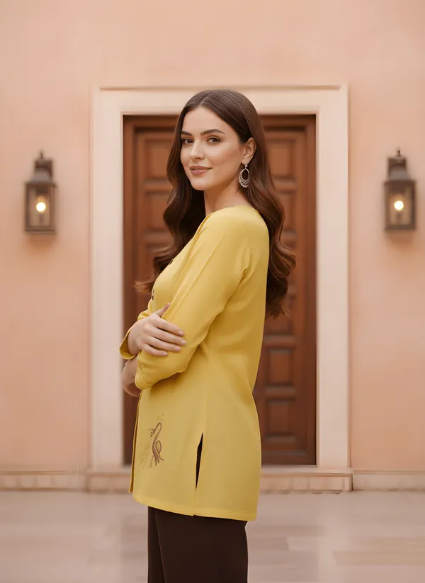 Mustard_Cotton-Silk_Only_Short_Kurti_For_Women