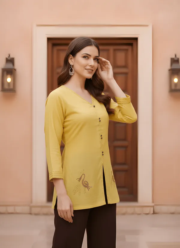 Mustard_Cotton-Silk_Only_Short_Kurti_For_Women