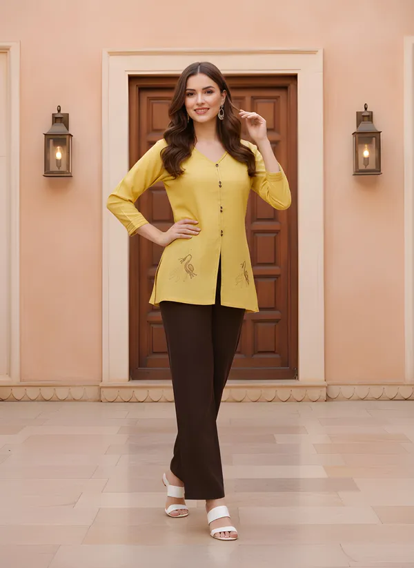 Mustard_Cotton-Silk_Only_Short_Kurti_For_Women