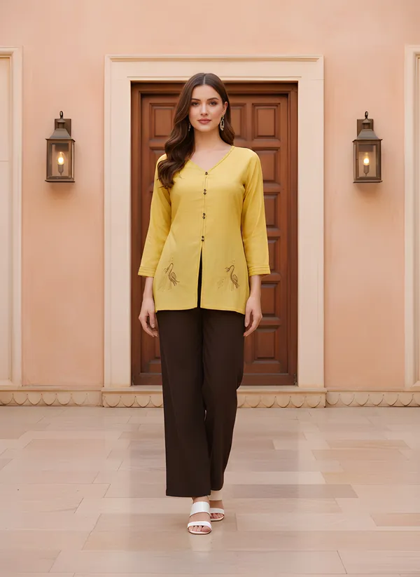 Mustard_Cotton-Silk_Only_Short_Kurti_For_Women
