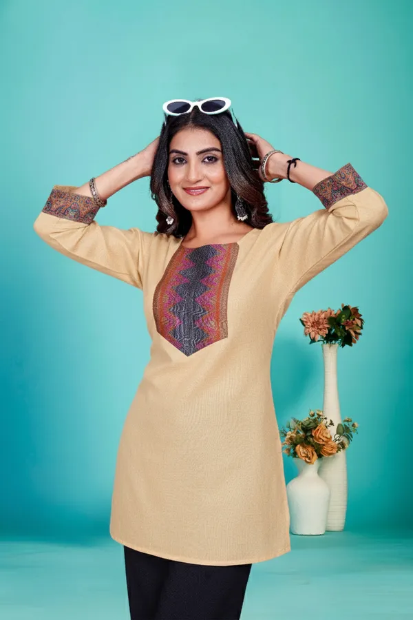Beige_Delta_Silk_Only_Short_Kurti_For_Women