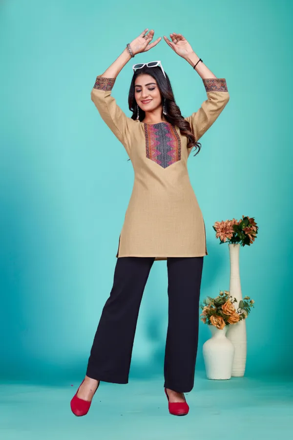Beige_Delta_Silk_Only_Short_Kurti_For_Women
