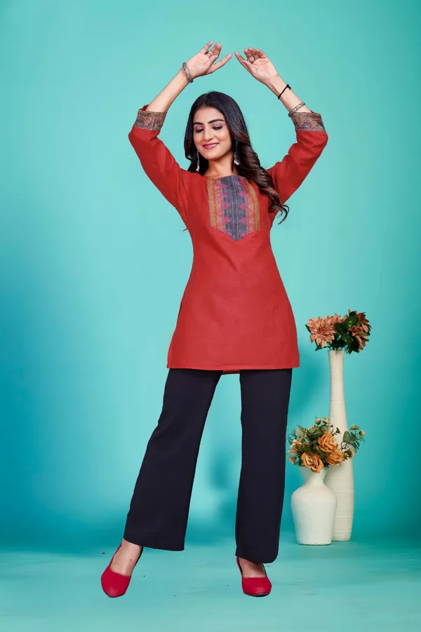 Red_Cotton_Blend_Only_Short_Kurti_For_Women