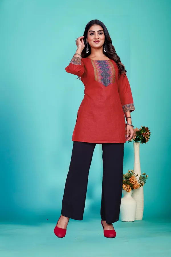 Red_Cotton_Blend_Only_Short_Kurti_For_Women