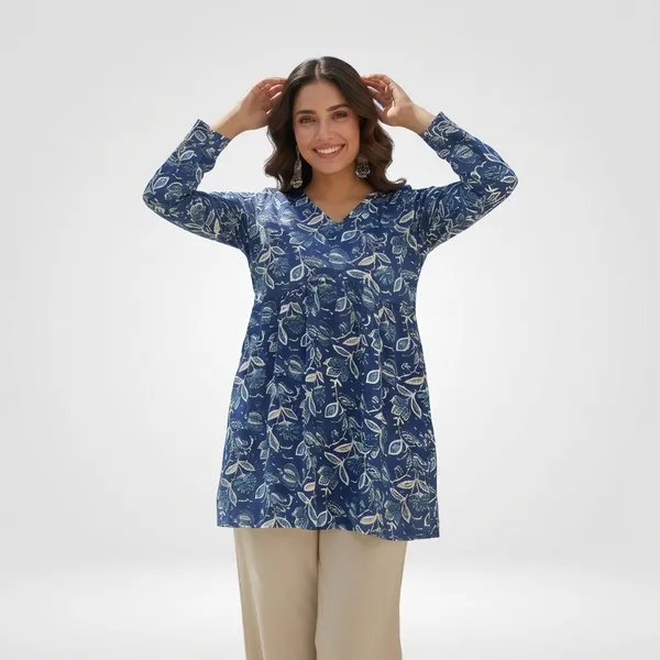 Blue_Cotton_Short_Kurti_For_Women
