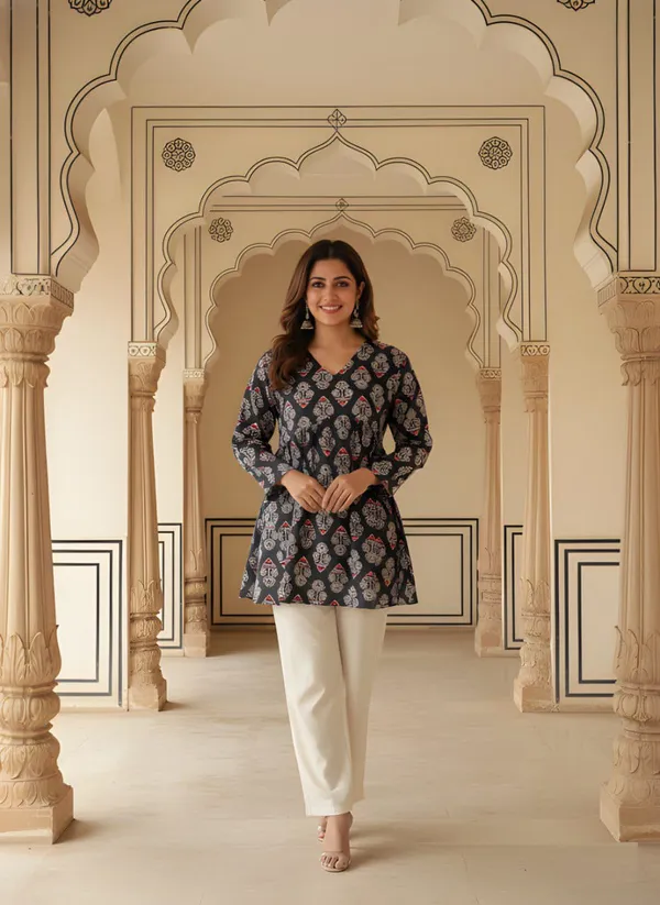 Black_Cotton_Short_Kurti_For_Women