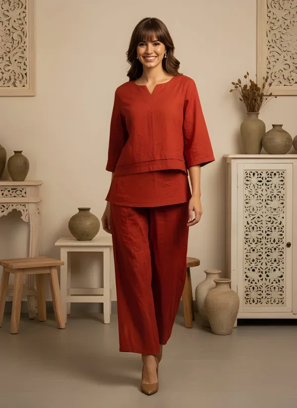 Orange_Cotton_Co-Ords_Set_For_Women
