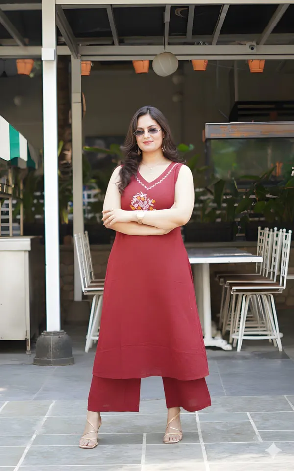 Maroon_Soft_Cotton_Co-Ords_Set_For_Women
