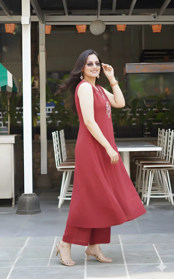 Maroon_Soft_Cotton_Co-Ords_Set_For_Women