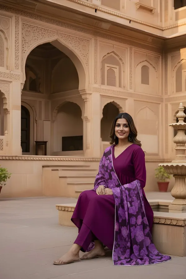 Purple_Rayon_Kurti_With_Dupatta_For_Women