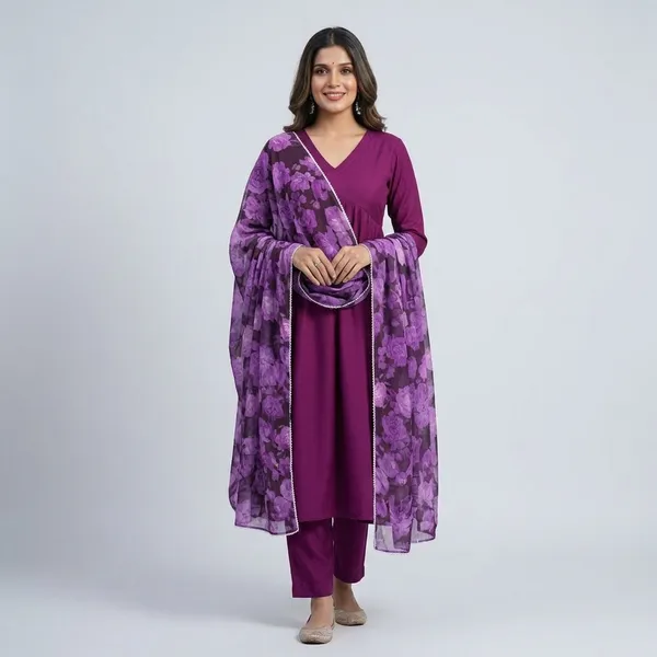 Purple_Rayon_Kurti_With_Dupatta_For_Women