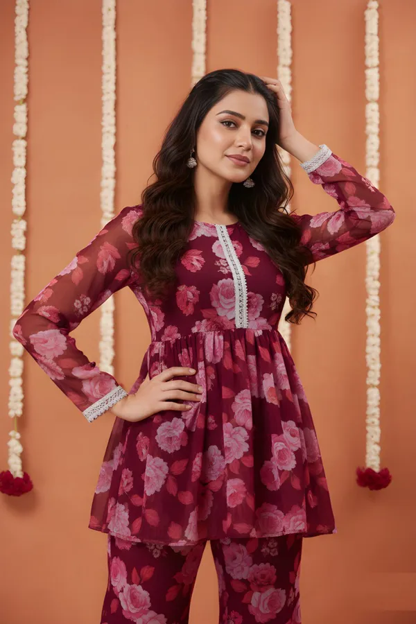 Maroon_Georgette_Co-Ords_Set_For_Women