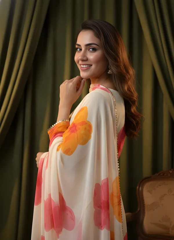 White_Georgette_Kurta_With_Dupatta_For_Women