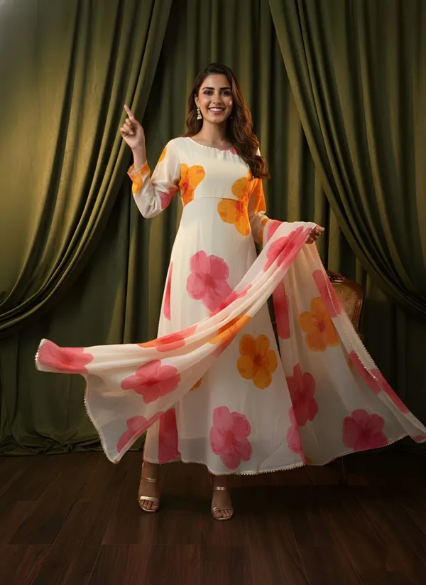 White_Georgette_Kurta_With_Dupatta_For_Women
