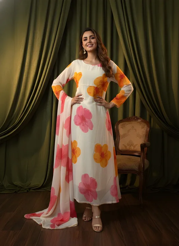 White_Georgette_Kurta_With_Dupatta_For_Women