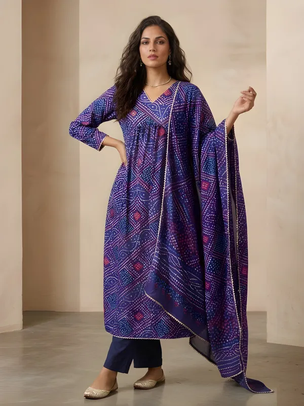 Red_Bandhani_Kurti_With_Pant_And_Dupatta