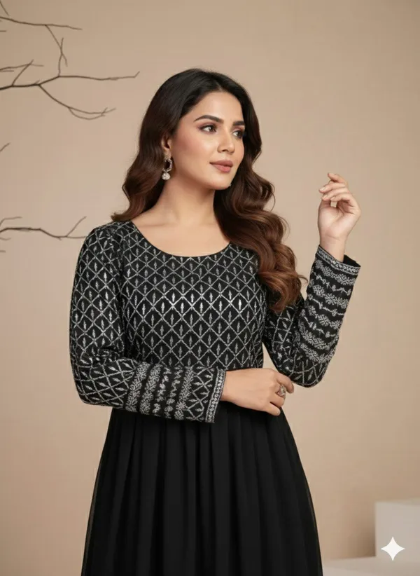 Woman_Black_Embroidered_Georgette_Anarkali_Gown