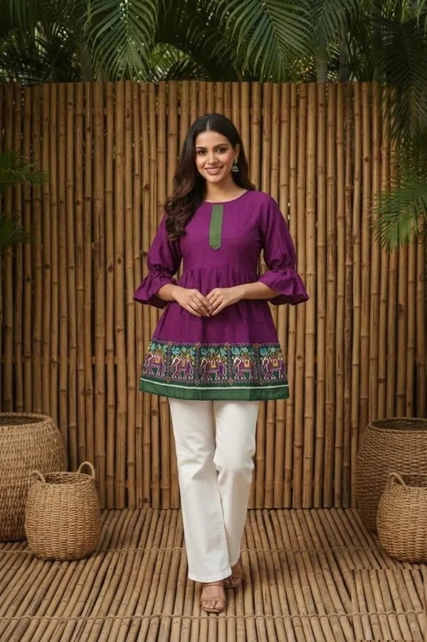 Wine_Delta_Silk_Short_Kurti_For_Women