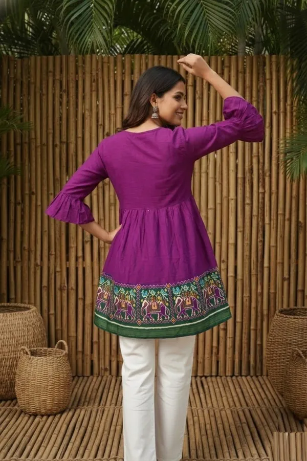 Wine_Delta_Silk_Short_Kurti_For_Women