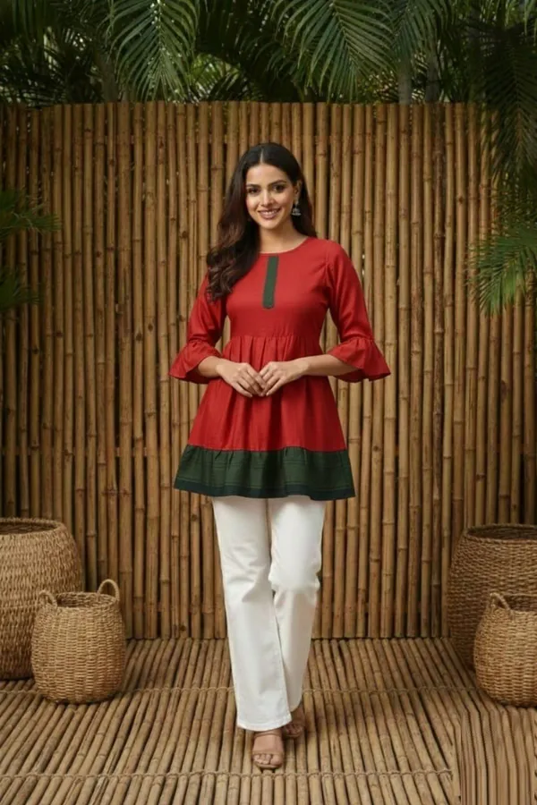 Red_Delta_Silk_Short_Kurti_For_Women