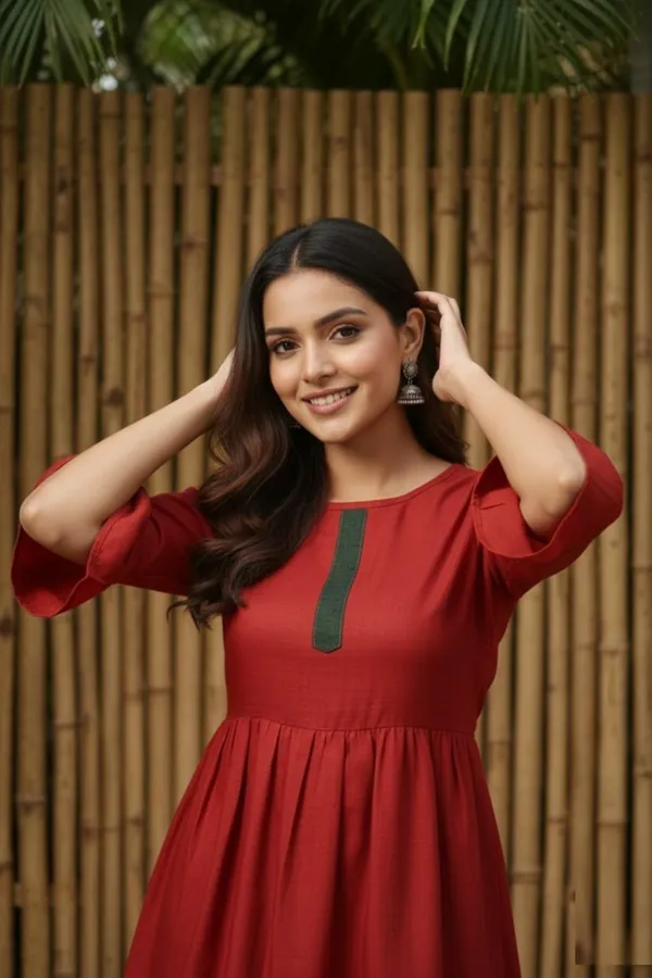 Red_Delta_Silk_Short_Kurti_For_Women