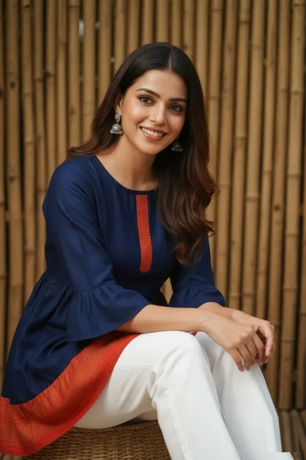 Blue_Delta_Silk_Short_Kurti_For_Women