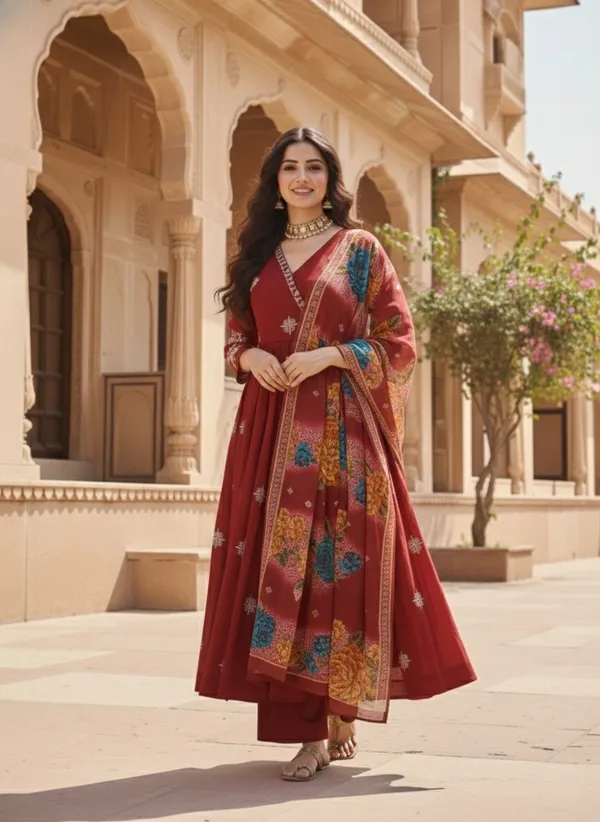 Red_Roman_Silk_Kurta_Set_For_Women