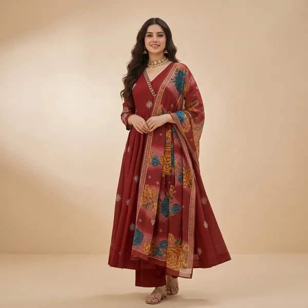 Red_Roman_Silk_Kurta_Set_For_Women