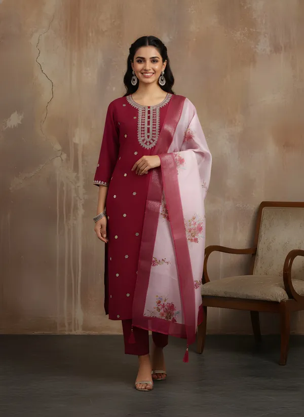 Maroon_Georgette_Kurta_Set_For_Women