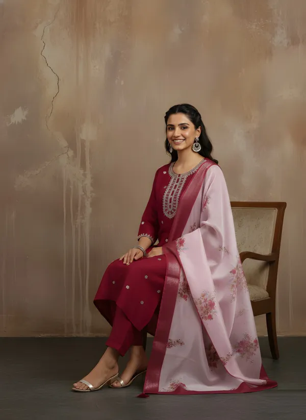 Maroon_Georgette_Kurta_Set_For_Women