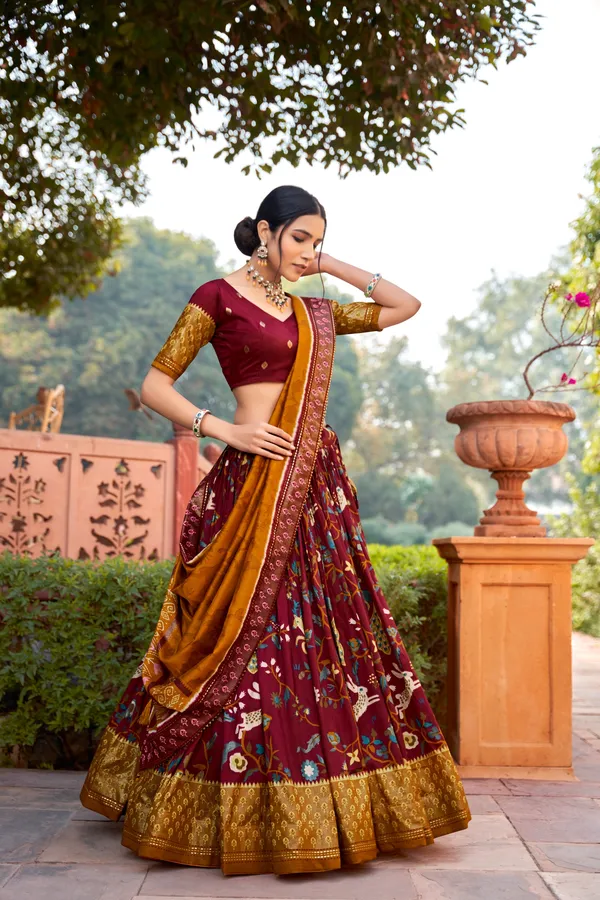 Red_Tusser_Silk_Lehenga_Choli_For_Women