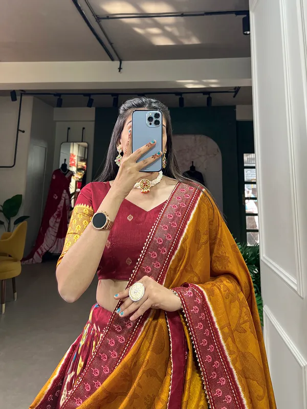 Red_Tusser_Silk_Lehenga_Choli_For_Women