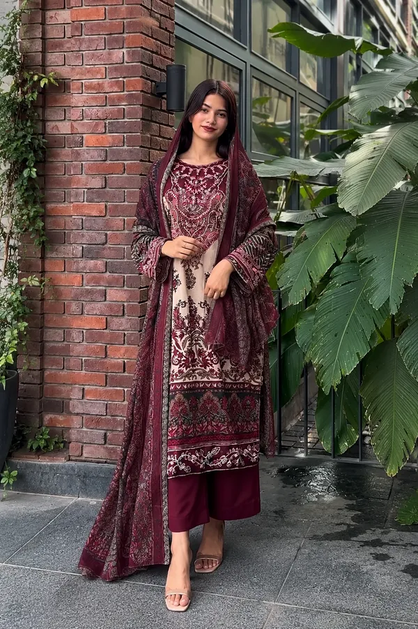 Maroon_Rayon_Kurta_Set_For_Women