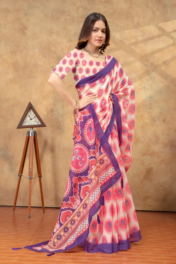 Multicolor_Linen_Cotton_Saree_For_Women
