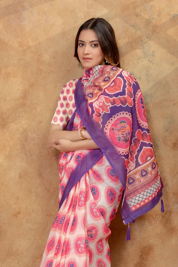 Multicolor_Linen_Cotton_Saree_For_Women