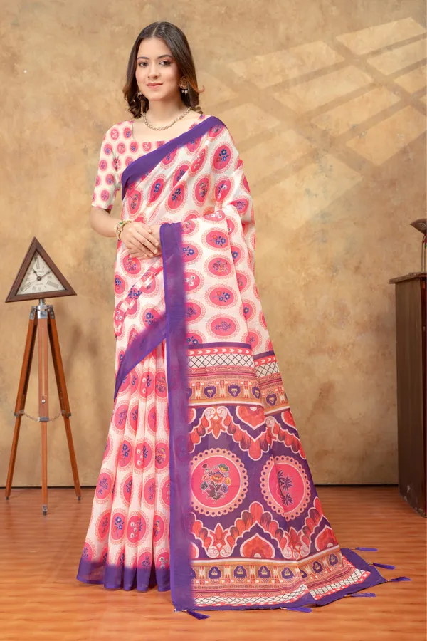 Multicolor_Linen_Cotton_Saree_For_Women