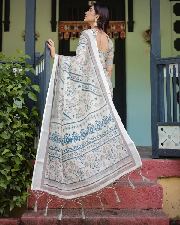 White_Lilen_Cotton_Saree_For_Women
