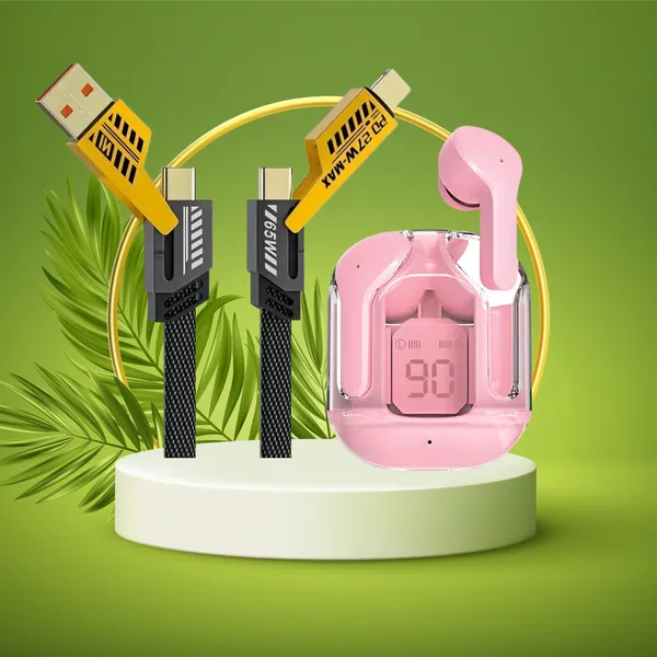Aertek_Ultrapods_Tws_Pink_4_In_1_65W_Fast_Charging_Data_Cable_Combo_Default_Title