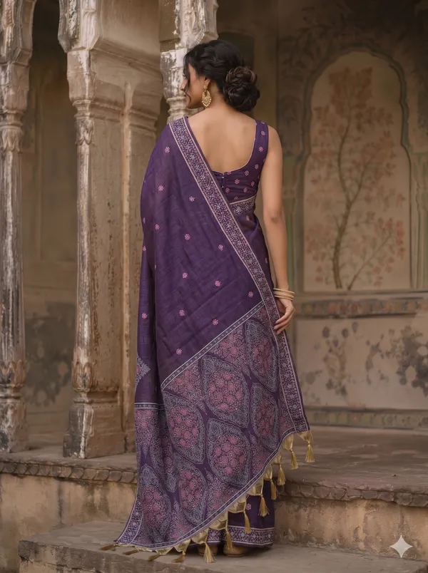 Purple_Cotton_Embroidered_Saree_With_Pink_Border_And_Tassels_For_Women