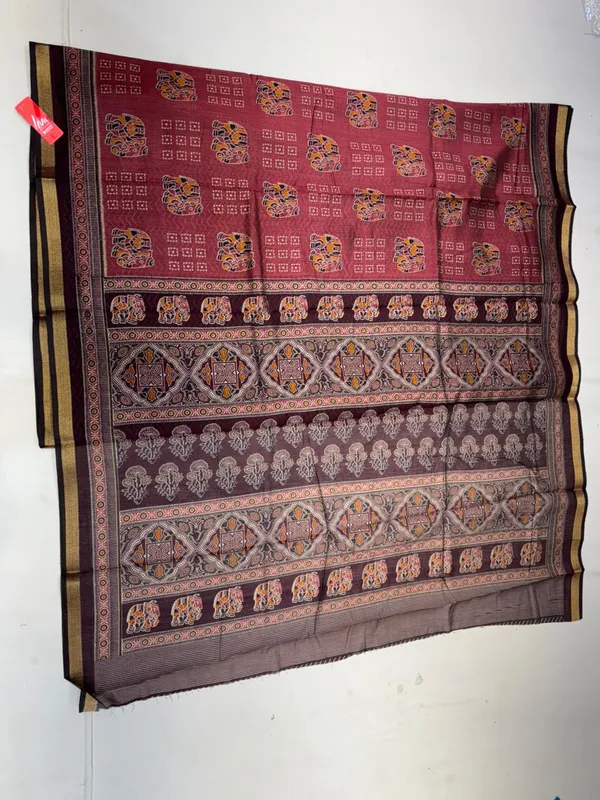 Maroon_And_Pink_Cotton_Chanderi_Silk_Saree_With_Elephant_Motifs_For_Women