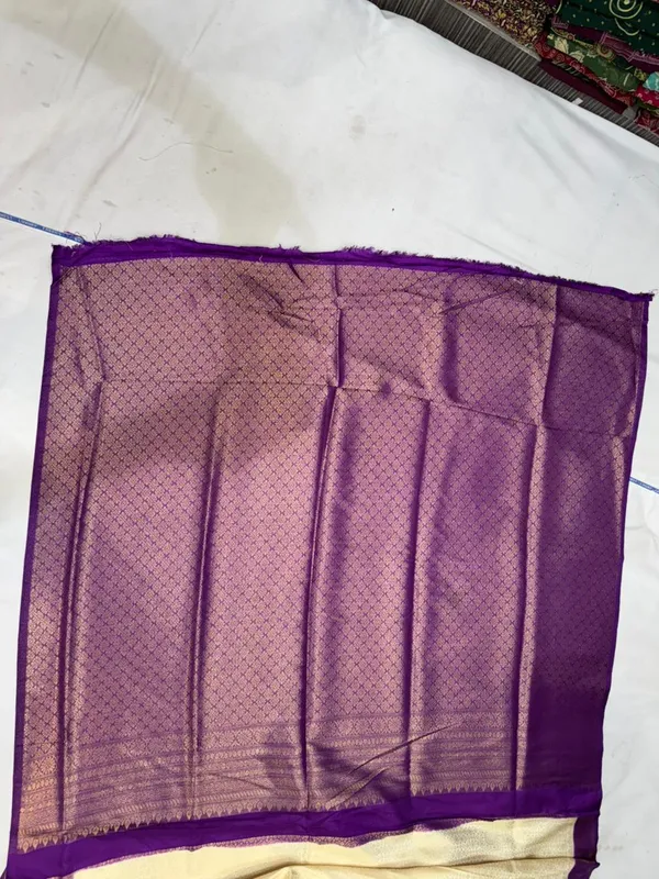 Off_White_Kanjivaram_Silk_Saree_With_Purple_Zari_Border_For_Women