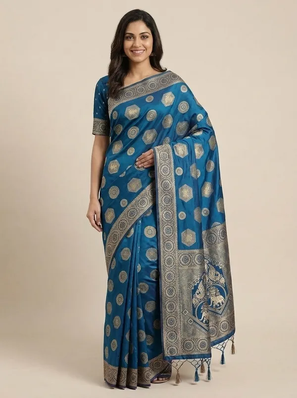 Blue_Silk_Zari_Buti_Woven_Border_Saree_For_Women