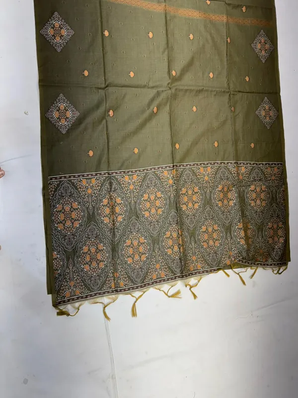 Olive_Green_Cotton_Zari_Embroidered_Saree_For_Women