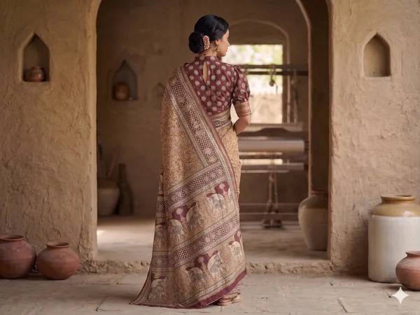 Maroon_Cotton_Elephant_Floral_Motif_Printed_Saree_For_Women