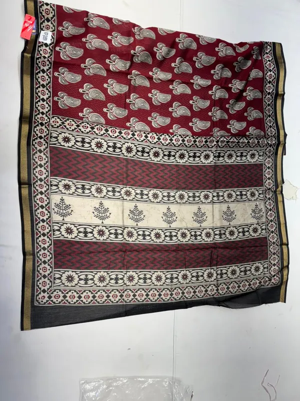 Black_And_Beige_Cotton_Herringbone_Saree_With_Golden_Zari_Border_For_Women