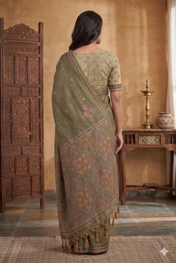 Olive_Green_Cotton_Zari_Embroidered_Saree_For_Women